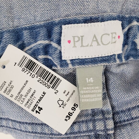 The Childrens Place Denim Overall Short Size 14 (XL) Blue Happy Face 100% Cotton - Picture 8 of 9